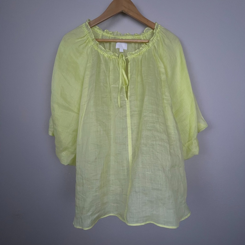 Every Style Top XL Yellow Ramie Puff Sleeve Semi-Sheer Fairycore Cottage